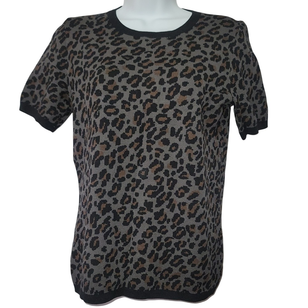 Ann Taylor Leopard Print Short Sleeves Top Sz M Office Soft Chic Timeless Work